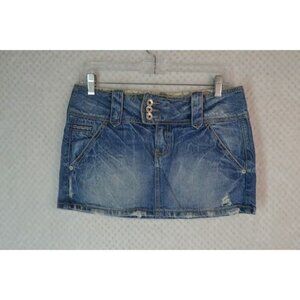 Hint Denim Juniors 5 Medium Wash Distressed Jean Mini Skirt